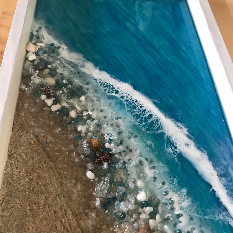 Resin Beach Art Framed/glass Art/beach House Decor/epoxy Etsy