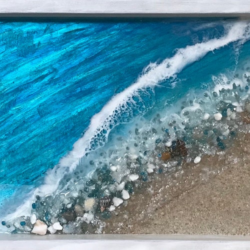 Resin Beach Art Framed/glass Art/beach House Decor/epoxy Etsy