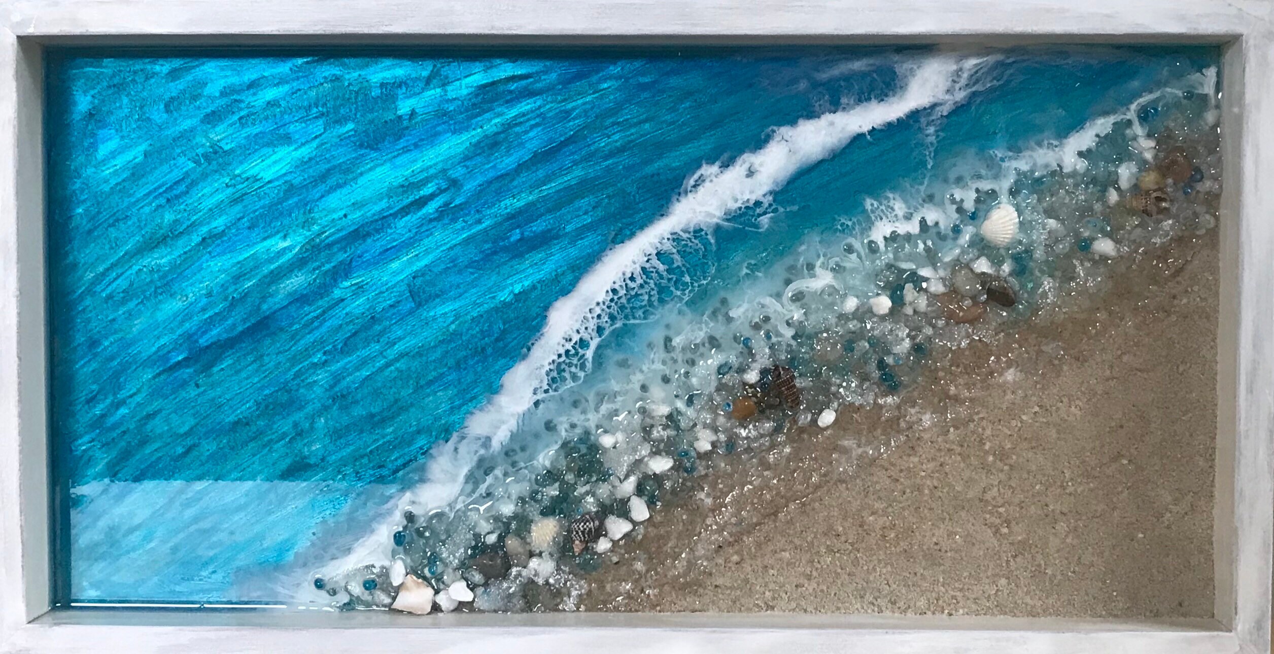 Resin Beach Art Framed/Glass Art/Beach House Decor/Epoxy Etsy