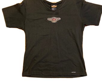Harley Davidson 1999 Embroidered 95 Years Tee Shirt Small Womens Black Medium