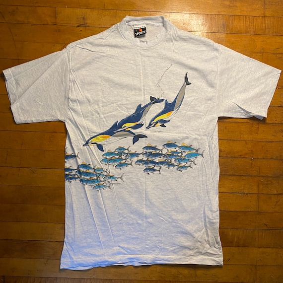 Vtg 90s Dolphins Sea Animals Fish AOP t shirt Lar… - image 1
