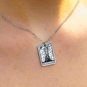 Guillotine Tarot Engraved Necklace, Eat The Rich, Stainless Steel Revolution Pendant, Gothic Political Jewelry