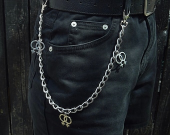 Double Venus Symbol Jean Chain, Lesbian Pride, Sapphic WLW Wallet Chain