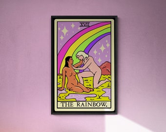 Lesbian Love Tarot Card Art Print, The Rainbow Tarot Card, The Star Tarot, Sapphic Pride Decor Wall Art, LGBTQ+ Queer