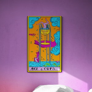 Carte de tarot As de coupe A5 ou A4, décoration murale païenne sorcière | affiche anti-communiste, art utopique féministe, tarot queer lesbien