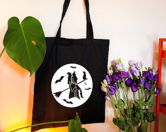 Gay Witch Halloween Tote Bag: Sapphic Pride Art, Fairtrade Cotton