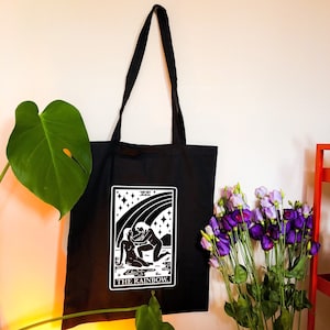Sac fourre-tout noir arc-en-ciel, sac fourre-tout de carte de tarot sapphique arc-en-ciel | Sac fourre-tout de fierté lesbienne, sac fourre-tout witchy WLW, sac fourre-tout étrange de carte de tarot