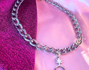 Non Binary Symbol Chain Choker, Industrial Enby Trans Gay Queer Pride Necklace, Chunky Punk Kink Fetish Clubwear Gift UK