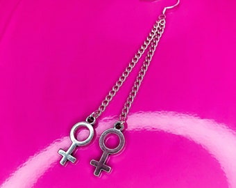 Double Venus Symbol Earrings \u2022 Statement Earrings \u2022 WLW Jewelry \u2022 Lesbian Pride Earrings \u2022 Bi Pride Earrings \u2022 Queer Fashion Jewelry \u2022 Venus