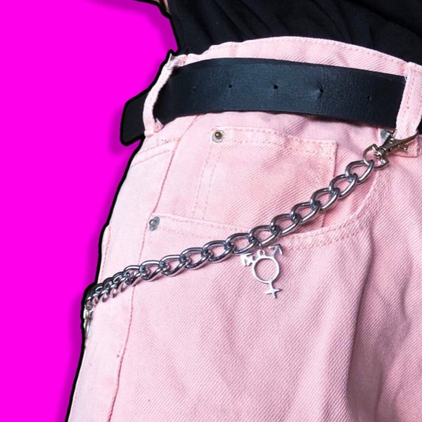 Jean chain with Transgender symbol charms | Chain belt, pants chain, wallet chain with three Trans pride symbols