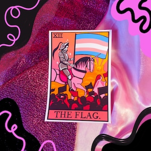 Adesivo per tarocchi con bandiera transgender, design originale per tarocchi The Flag / Parata dell'orgoglio Lgbt con bandiera dell'orgoglio trans, adesivo per tarocchi queer