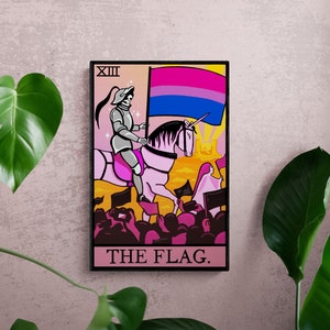 Impression d'art de carte de tarot drapeau bisexuel, oeuvre d'art originale de carte de tarot de la fierté gaie | La carte de tarot flag queer