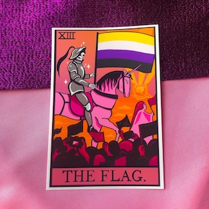 Niet-binaire vlag Tarotkaartsticker, queer sticker | queer tarotkaart, niet-binaire vlagsticker, laptopsticker Enby Pride, lgbtq-sticker