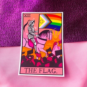 Sticker pour carte de tarot The Flag, sticker drapeau de la fierté LGBT Progress | Sticker gay pride, carte de tarot queer, sticker queer, scrapbook gay pride