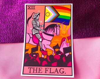 Progress Pride Tarot Card Sticker, LGBT Queer Art, Waterproof Vinyl Decal