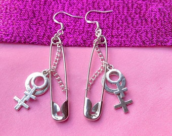 Safety pin earrings | double venus earrings | lesbian earrings | gay earrings | bisexual earrings | Sappho | WLW earrings | sapphic earrings