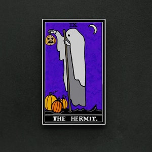 Art mural carte de tarot l'Ermite | Design original, impression d'art fantôme d'Halloween, lanterne citrouille, saison fantasmagorique, sorcellerie, impression de la veille de la rentrée