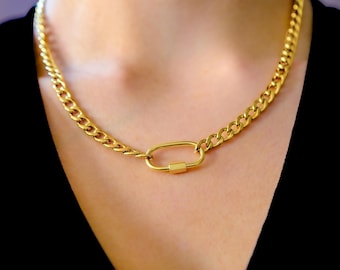 Gouden stevige ketting met karabijnhaak, WLW Lesbian Pride roestvrijstalen statement sieraden | LGBT waterdichte sapphic butch queer-accessoires