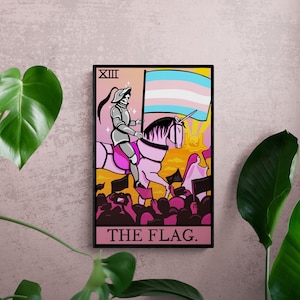 Arte de cartas del tarot con la bandera transgénero, descarga digital / impresión de cartas del tarot, arte de la bandera trans, tarot queer, arte de pared del orgullo, arte de pared lgbtqia, decoración