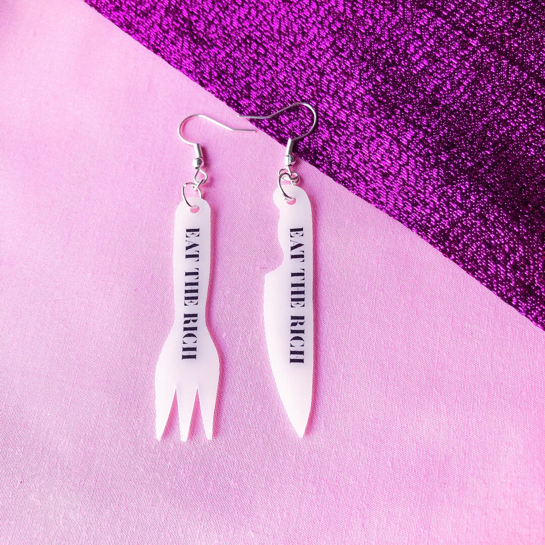 Eat the Rich Earrings, Knife and Fork Earrings Lesbian Earrings