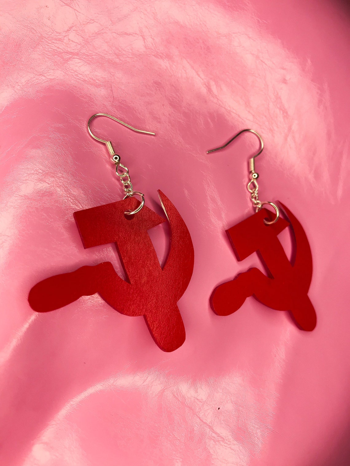 Hammer and Sickle red shrinky dink earrings Communist queer Etsy