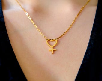 Venus-hartketting, verguld roestvrij staal, WLW Lesbian Pride-sieraden | LGBT Sapphic Pride, Femme Feminist Queer-accessoires