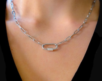 Karabijnhaak roestvrijstalen paperclipketting, WLW Lesbian Pride zilveren statement sieraden | LGBT Sapphic Butch Queer-accessoires