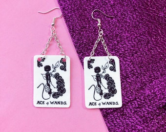 Ace of Wands earrings | tarot card earrings | Lesbian earrings | Feminist earrings | sex positive | sapphic |Bisexual earrings | WLW | queer