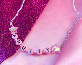 Fruity Letter Bead Necklace, Queer Pride Necklace, Lesbian Dyke Sapphic Jewellery, Coming Out Gift
