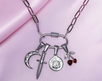 Charmeketting karabijnhaak, roestvrij staal gepersonaliseerd, kies je Charms-ketting, WLW Lesbian Pride zilveren statement-sieraden