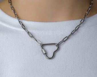 Hartkarabijnhaak roestvrijstalen paperclipketting, WLW Lesbian Pride zilveren statement sieraden | LGBT-accessoires queer-sapphic femmes