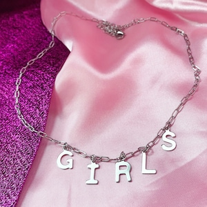 GIRLS lettering stainless steel necklace, silver colour WLW gay pride statement necklace