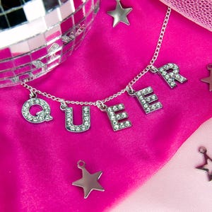 Queer Rhinestone Letter Necklace: LGBTQ+ Pride Jewelry