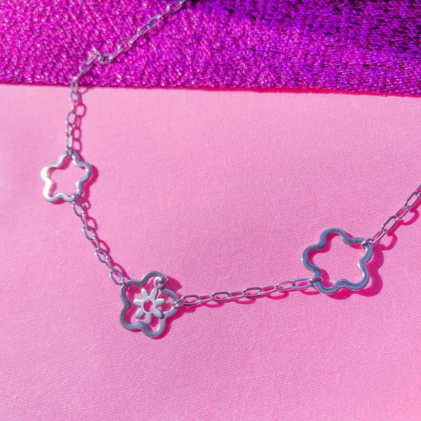 Flower necklace | daisy chain choker | daisy flower necklace | stainless steel necklace | y2k choker | gothic jewellery