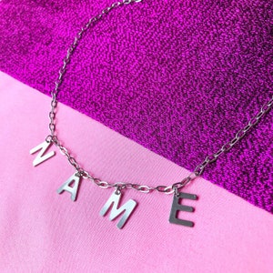 Custom name necklace, personalised name stainless steel necklace | Letter word charm necklace, letter charm custom necklace