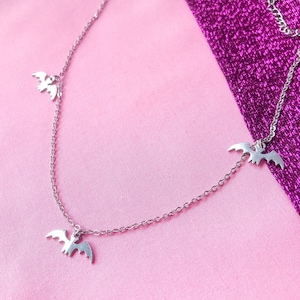 Bat Charm Stainless Steel Necklace: Halloween Gothic Jewelry