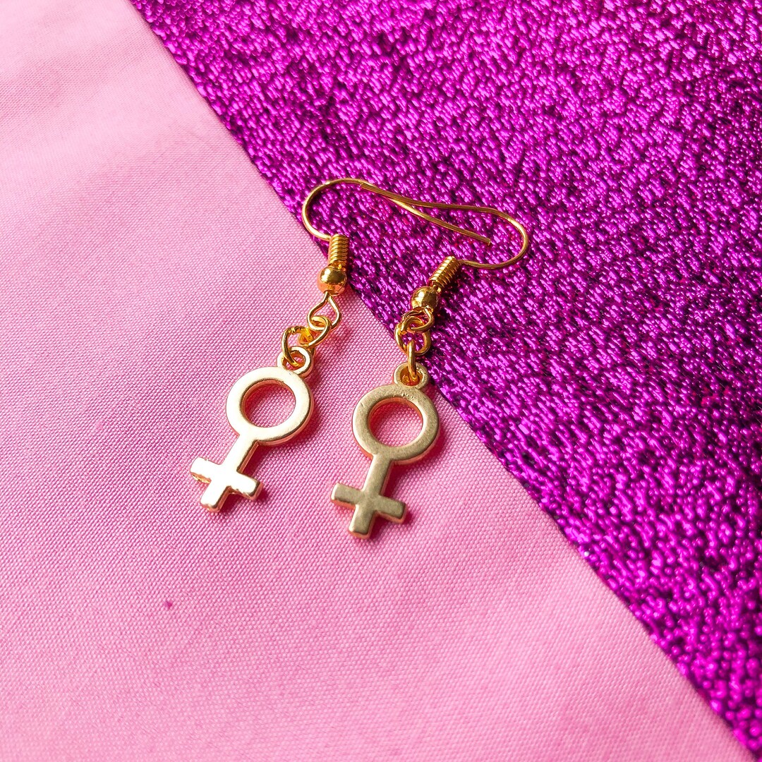 Gold Venus Symbol Earrings Subtle Lesbian Pride Female Symbol Etsy