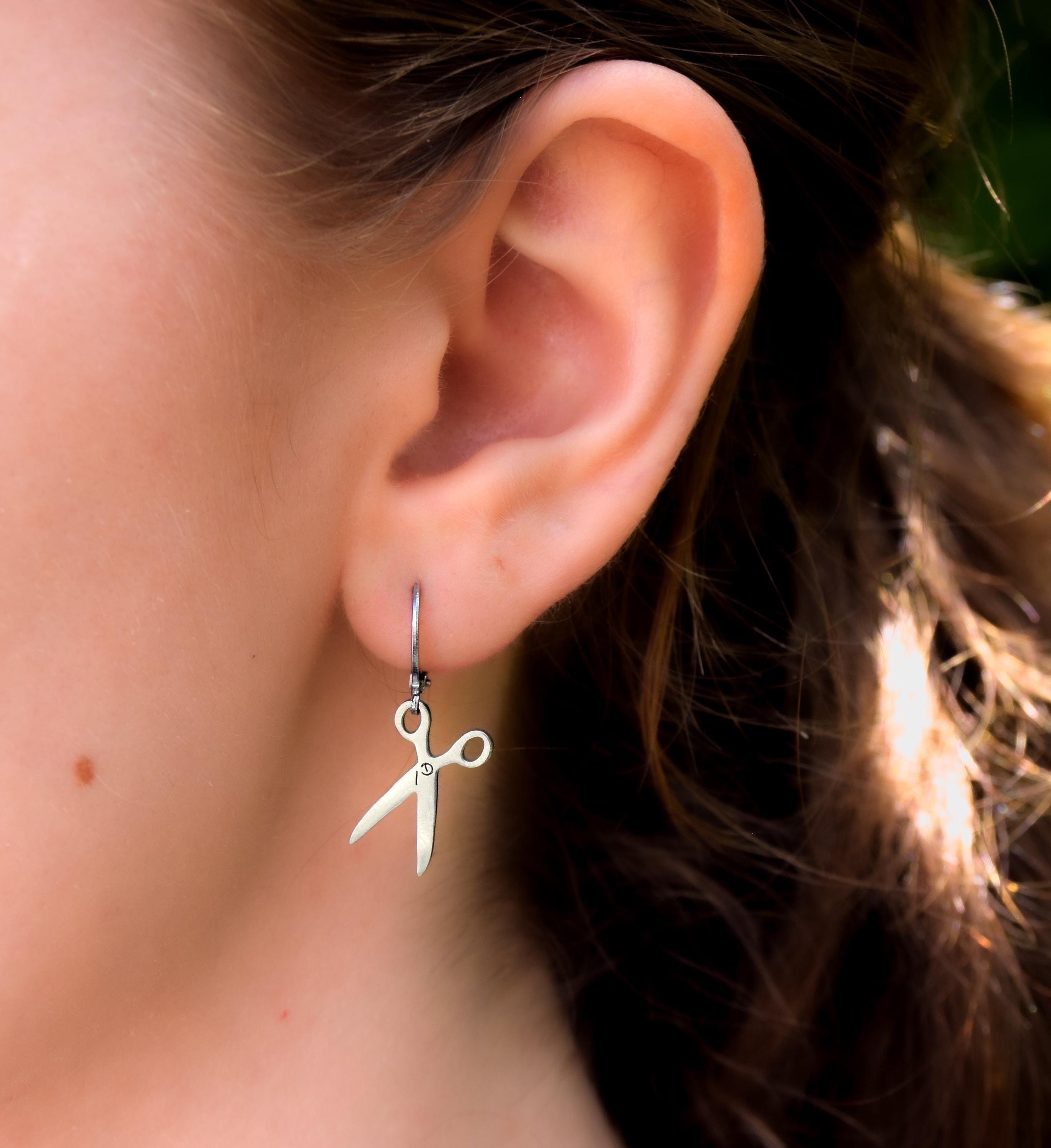 Scissor Huggie Hoops earrings, 201 Stainless Steel queer earrings, sapphic WLW accessories, dyke earrings