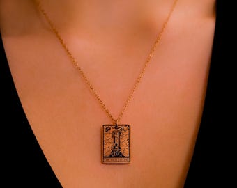 Guillotine tarotkaartketting, gotische politieke sieraden, rosévergulde roestvrijstalen hanger, alternatieve punk-grunge