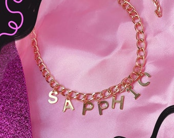SAPPHIC lettering golden colour necklace, lesbian WLW pride statement necklace