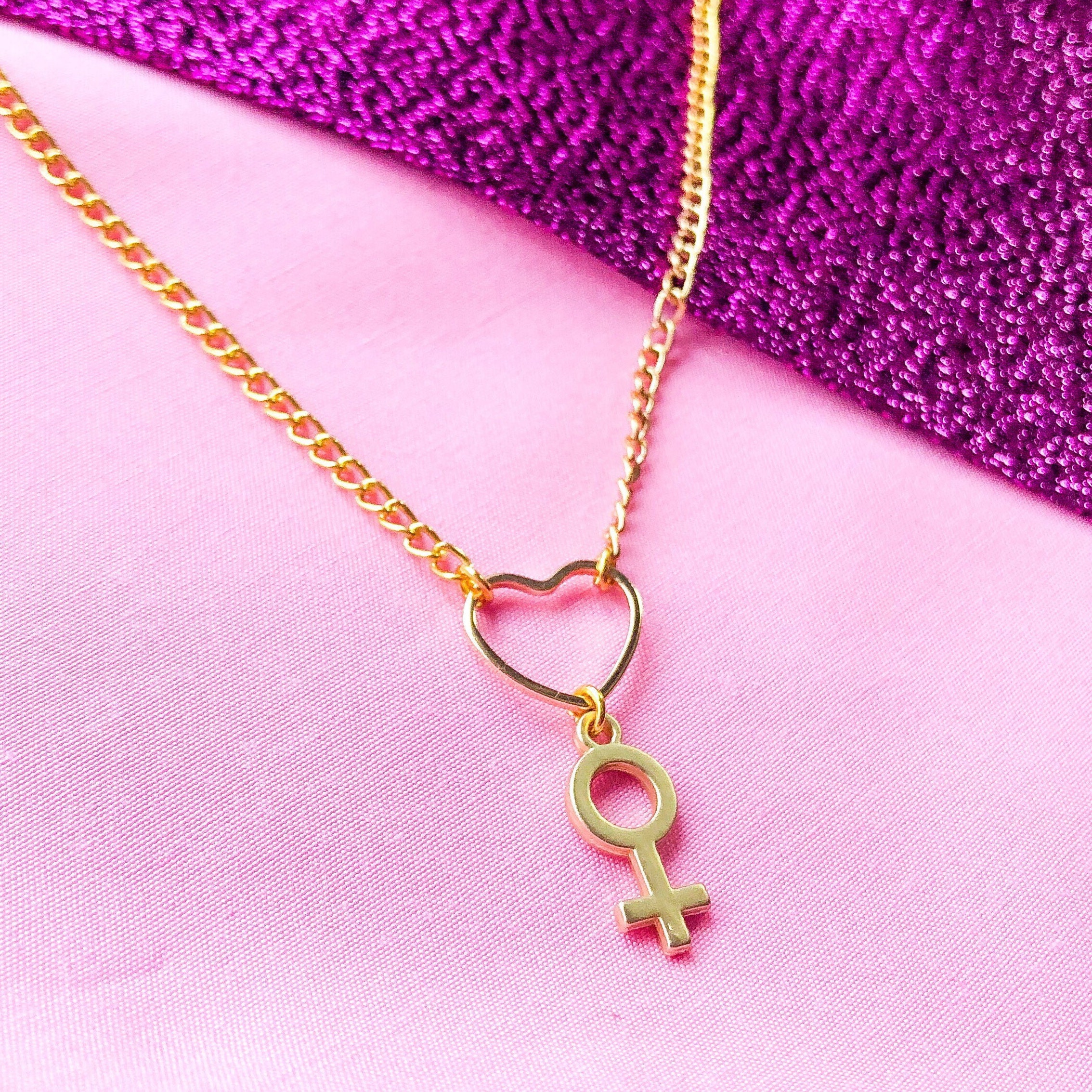 Venus Symbol Heart Necklace Lesbian Necklace Gold Colour | Etsy UK