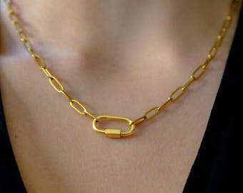 Gouden karabijnhaak paperclipketting, WLW Lesbian Pride roestvrijstalen statement sieraden | LGBT Sapphic Butch Queer-accessoires