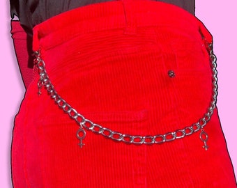 Jean chain with venus symbol charms | Chain belt, pants chain, wallet chain with 4 female symbol charms. lesbian sapphic pride accessories