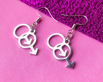 Double Mars Symbol Earrings: Stainless Steel Gay Pride Jewelry
