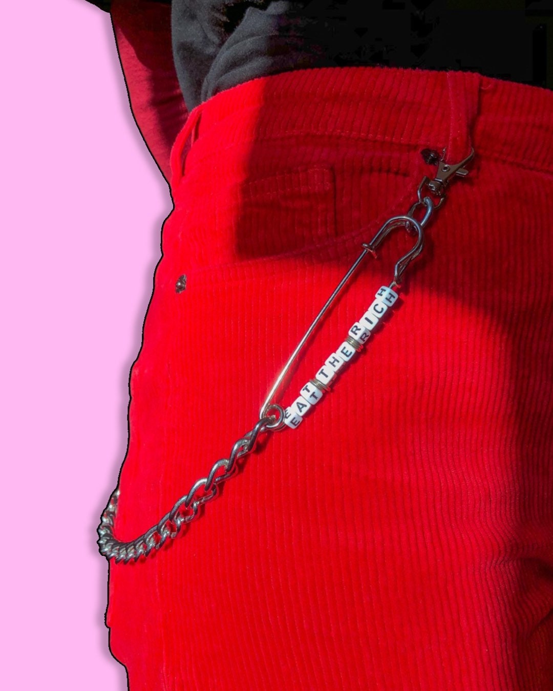 Eat the Rich Jean Chain With Large Safety Pin Chain Belt, Pants Chain