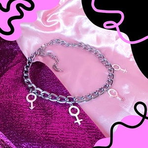 Venus en Mars-bedels aan dikke ketting, biseksuele WLW queer pride choker, industriële zware gay pride-ketting