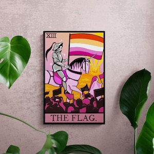 Impresión artística de la carta del Tarot de la Bandera Lésbica, decoración lésbica / impresión de cartas del Tarot, arte sáfico, arte WLW, tarot lésbico, arte mural del orgullo, arte mural LGBTQIA
