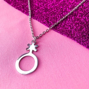 Non binary symbol necklace, Stainless steel non binary symbol charm on necklace chain | silver colour enby pride necklace