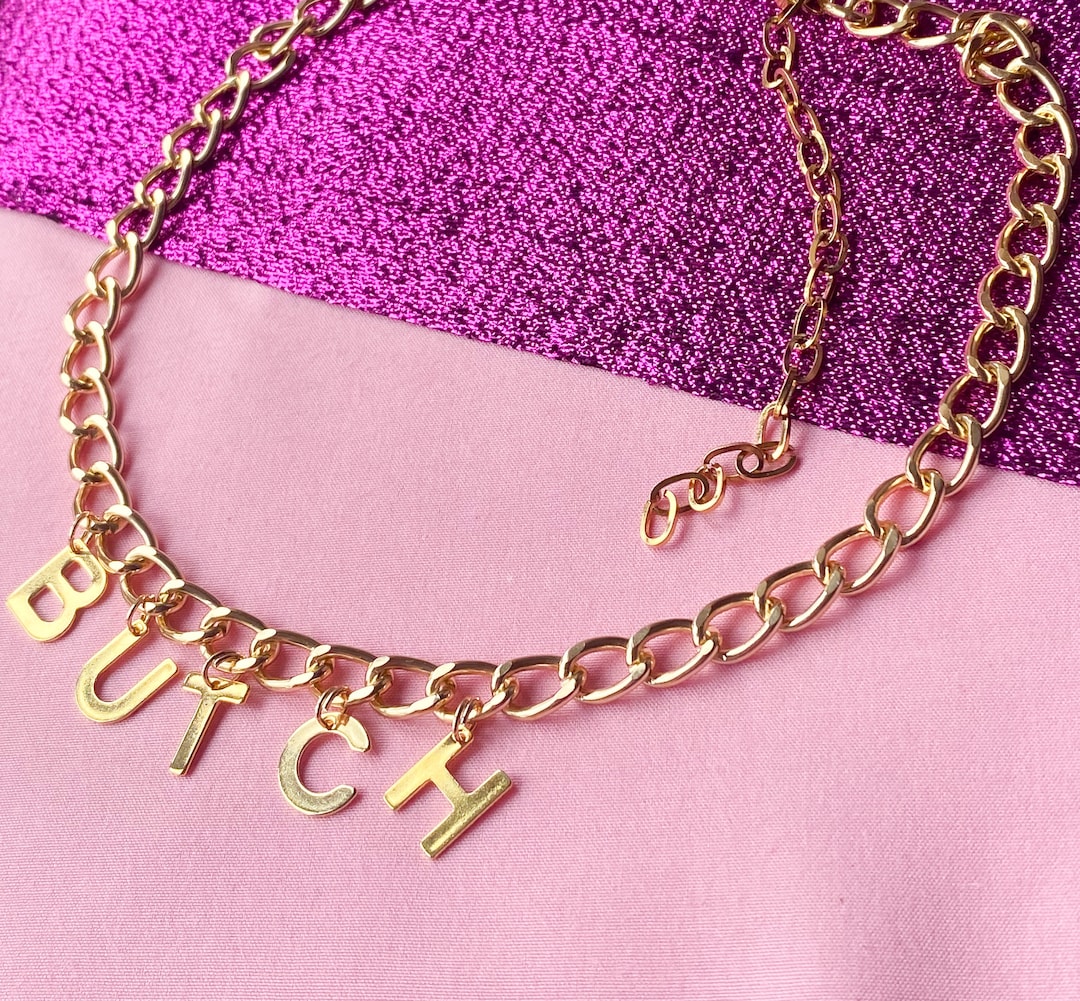 Butch In Gold Script Butch Letter Necklace, Gold Colour Lesbian Necklace | Butch Lesbian ...
