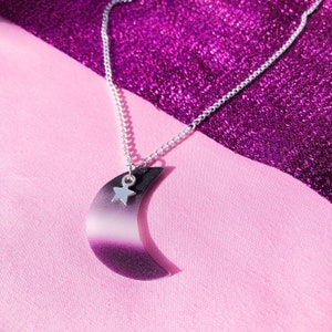 Asexual pride flag necklace, handmade Ace pride flag colours as a handmade crescent moon charm